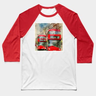 Double Decker Bus Watercolor Baseball T-Shirt